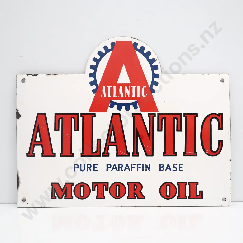 Atlantic Motor Oil Enamel 8 Bottle Rack Sign Image 1++
