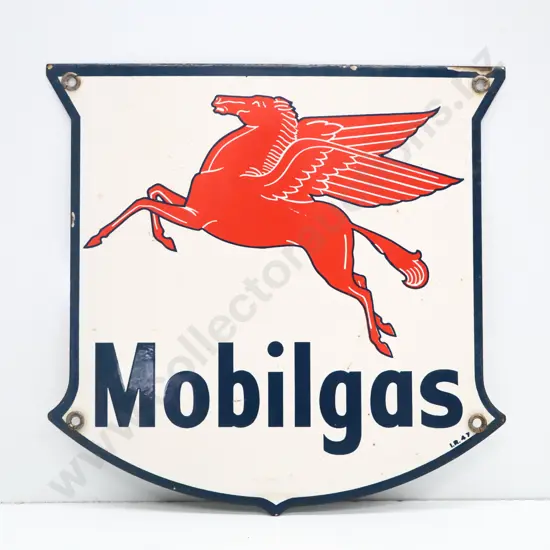 Mobil Gas Enamel Pump Plate Dated 1947