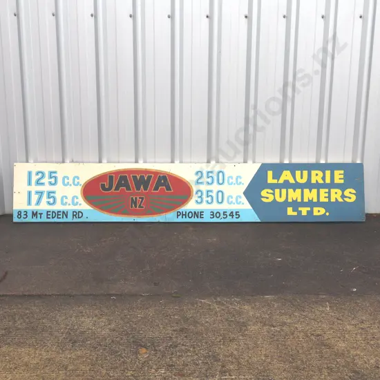 Handpainted JAWA Sign, Laurie Summers Ltd, Mt Eden.