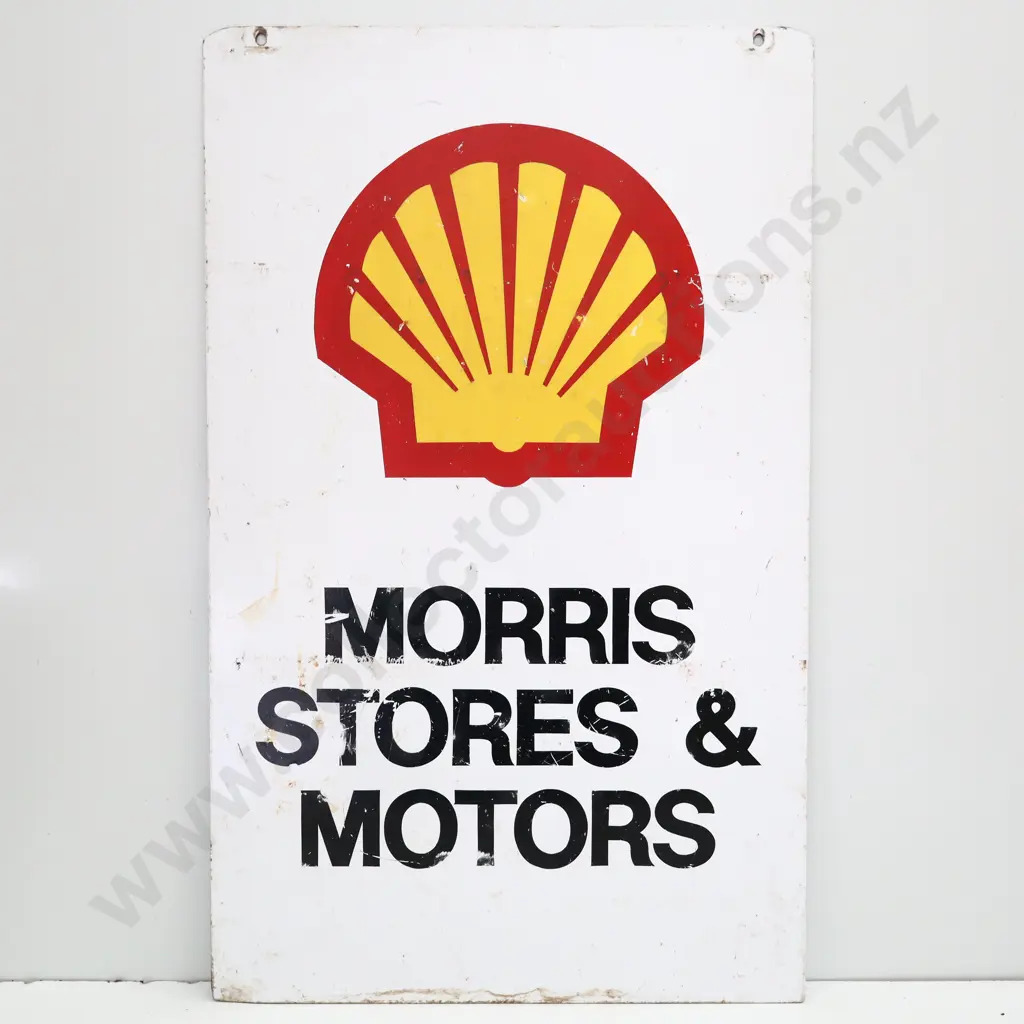 Shell Double Sided Morris Stores And Motors Handpainted Sign Image 1++