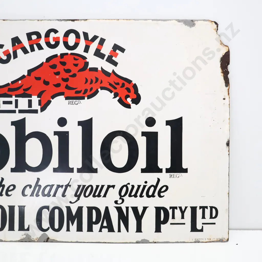 Gargoyle Mobiloil Double Sided Flanged Enamel Sign  Image 1++