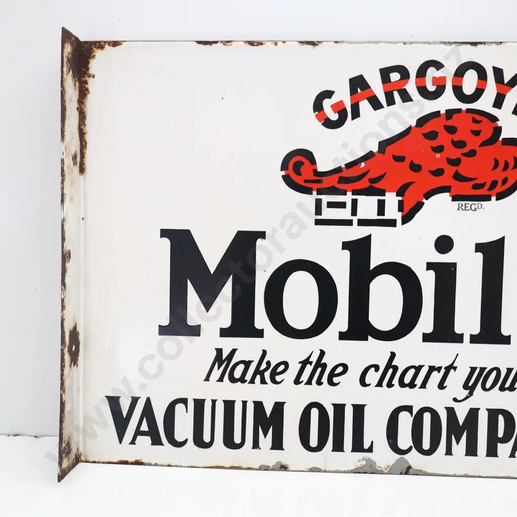 Gargoyle Mobiloil Double Sided Flanged Enamel Sign  Image 1++