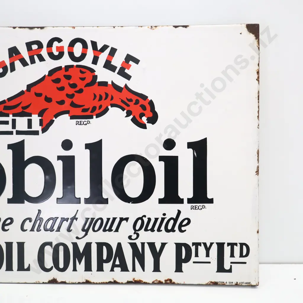 Gargoyle Mobiloil Double Sided Flanged Enamel Sign  Image 1++