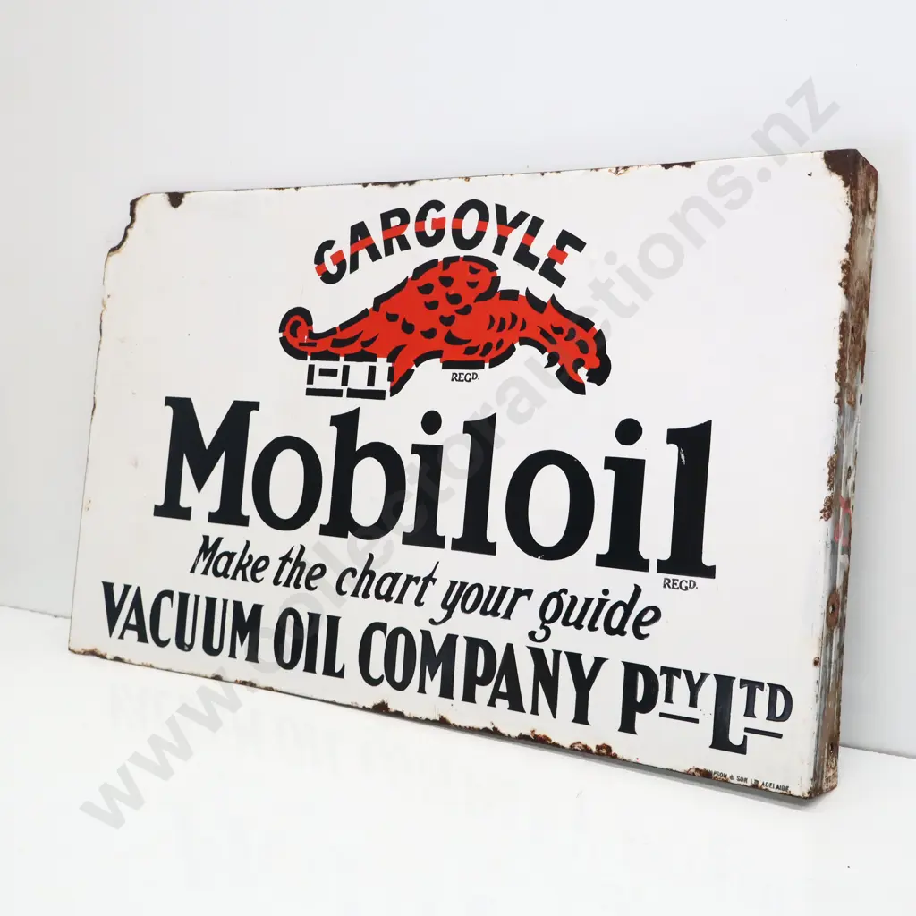 Gargoyle Mobiloil Double Sided Flanged Enamel Sign  Image 1++