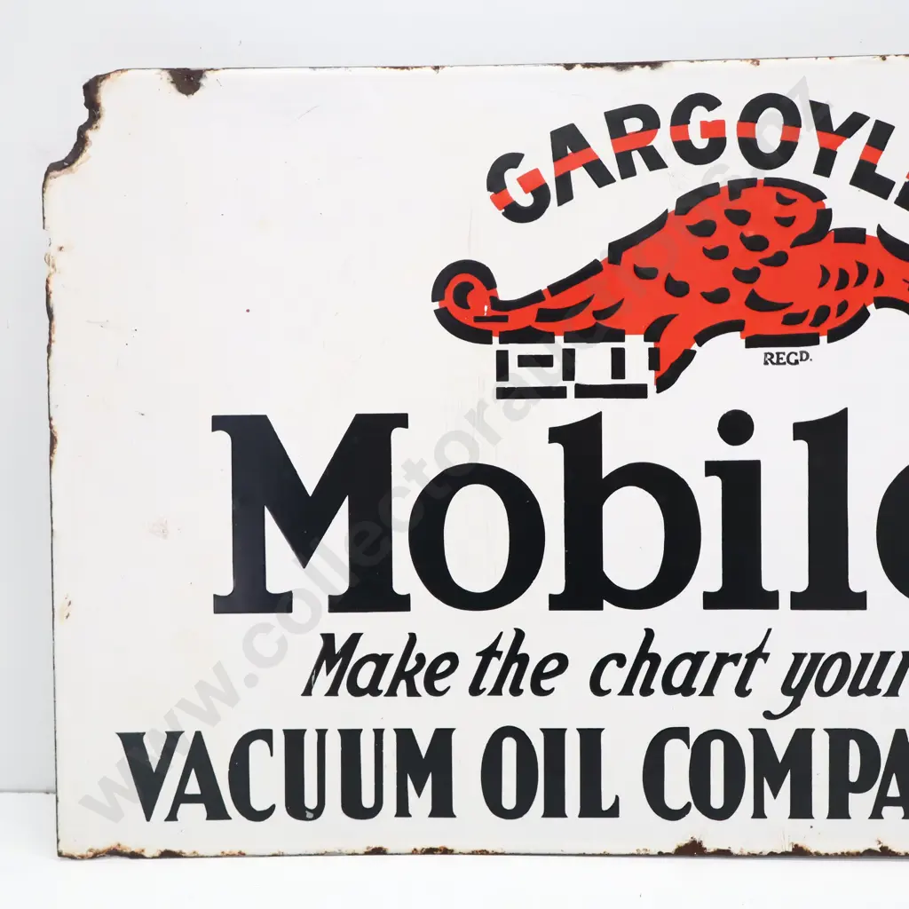 Gargoyle Mobiloil Double Sided Flanged Enamel Sign  Image 1++