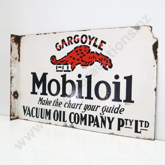 Gargoyle Mobiloil Double Sided Flanged Enamel Sign 