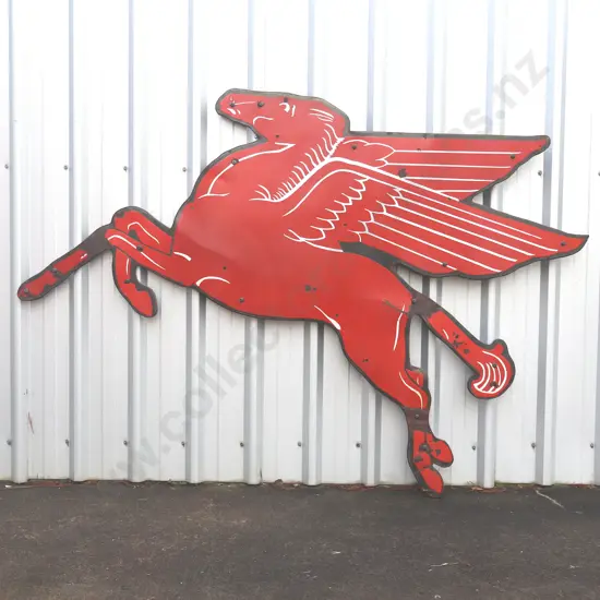 Rare Large Mobiloil Pegasus Diecut Enamel Sign
