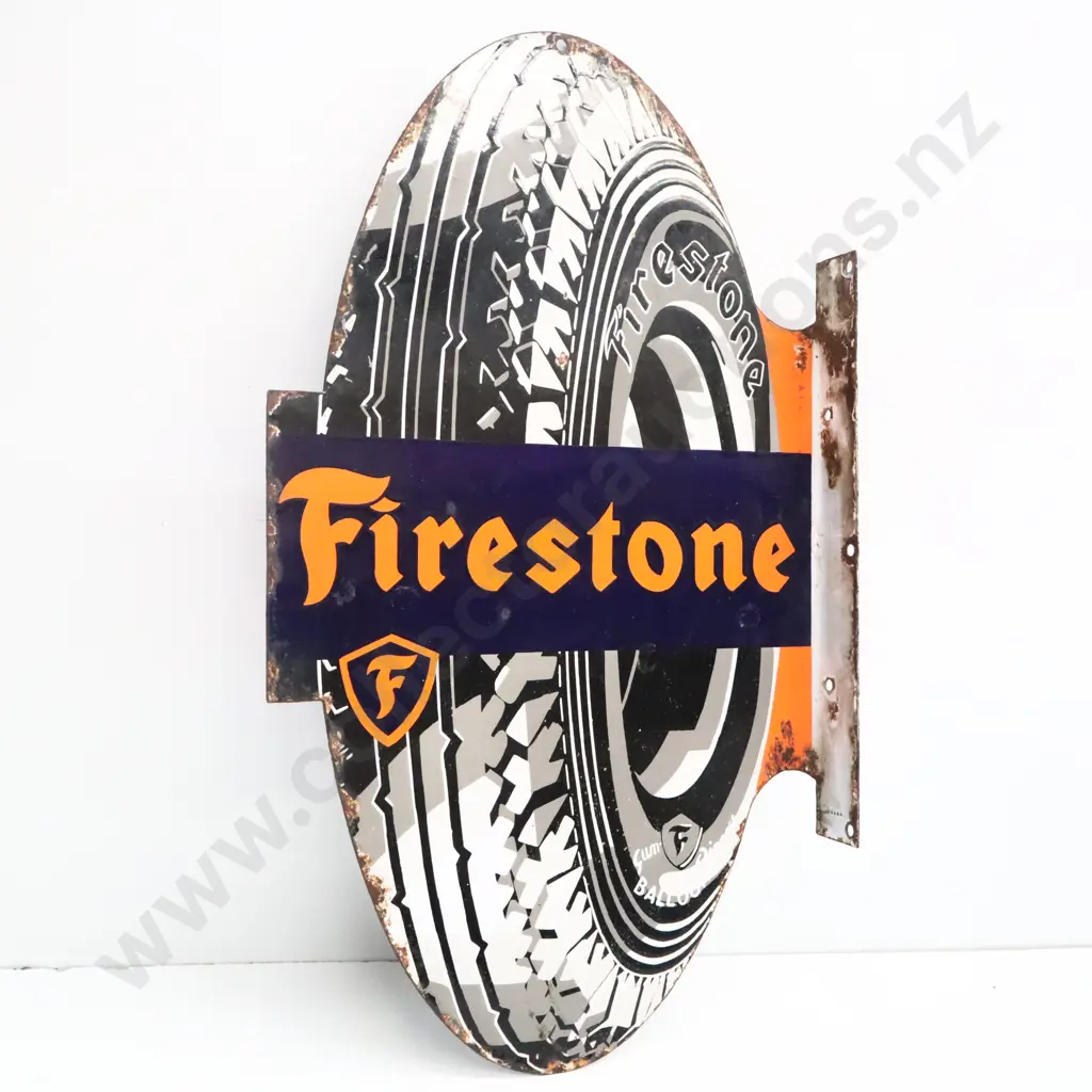 Firestone Double Sided Flanged Diecut Enamel Sign Image 1++