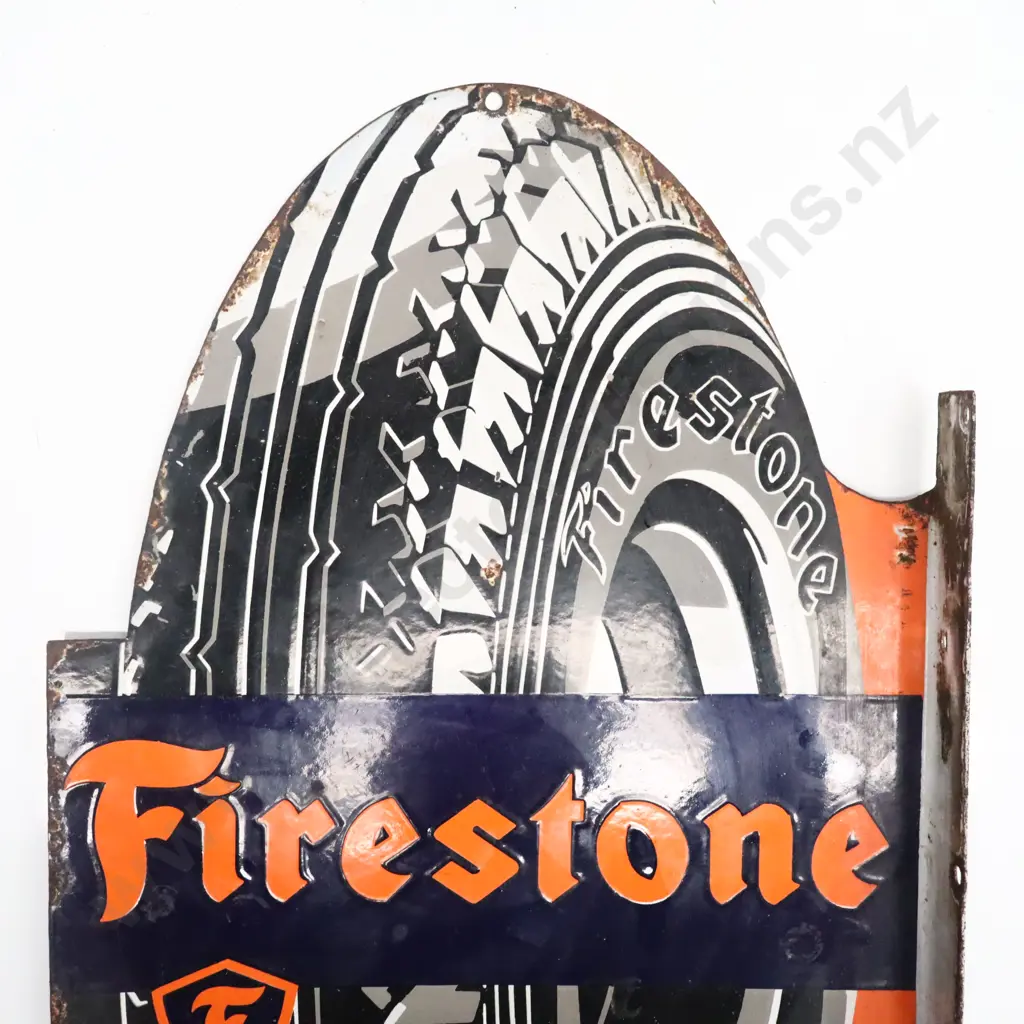 Firestone Double Sided Flanged Diecut Enamel Sign Image 1++