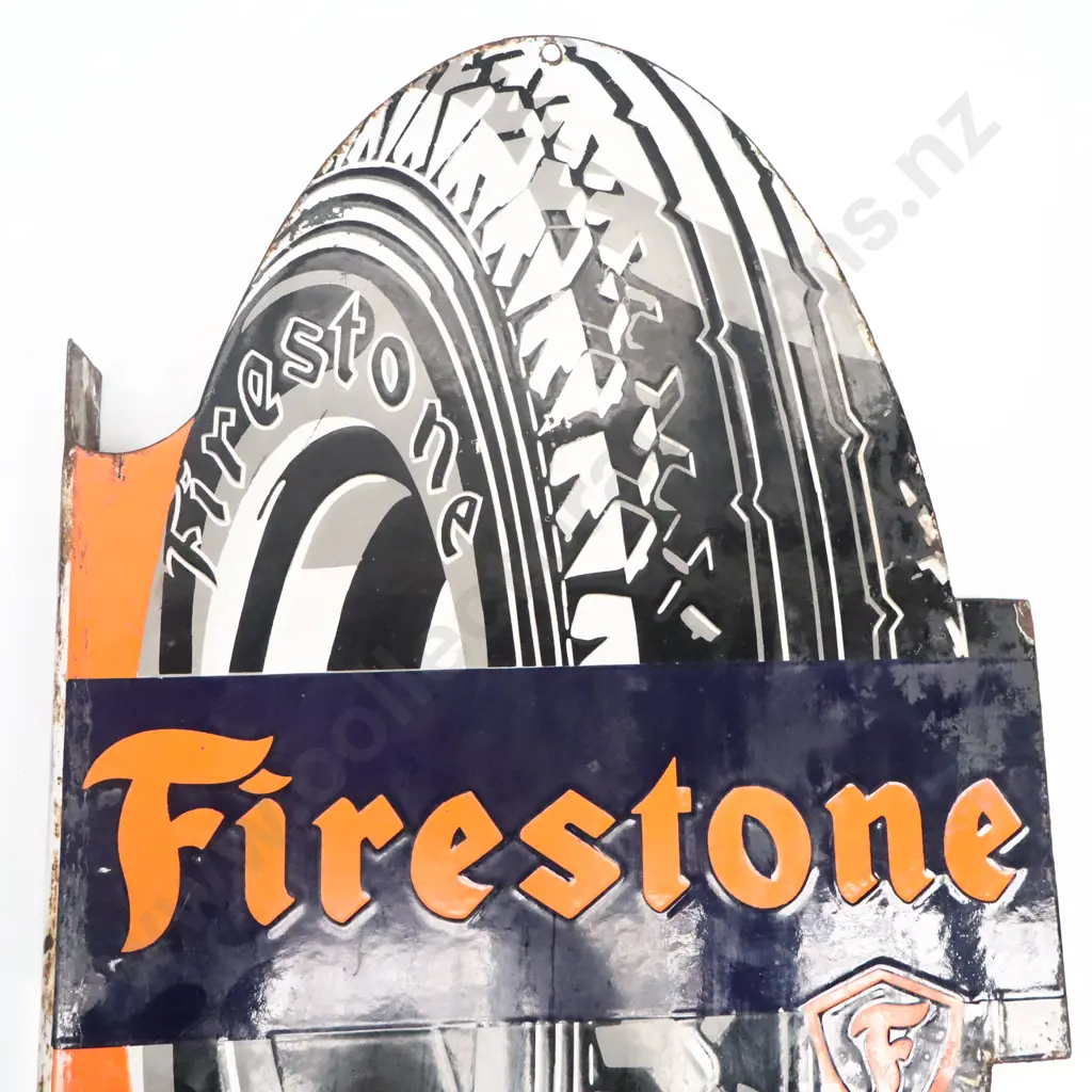 Firestone Double Sided Flanged Diecut Enamel Sign Image 1++