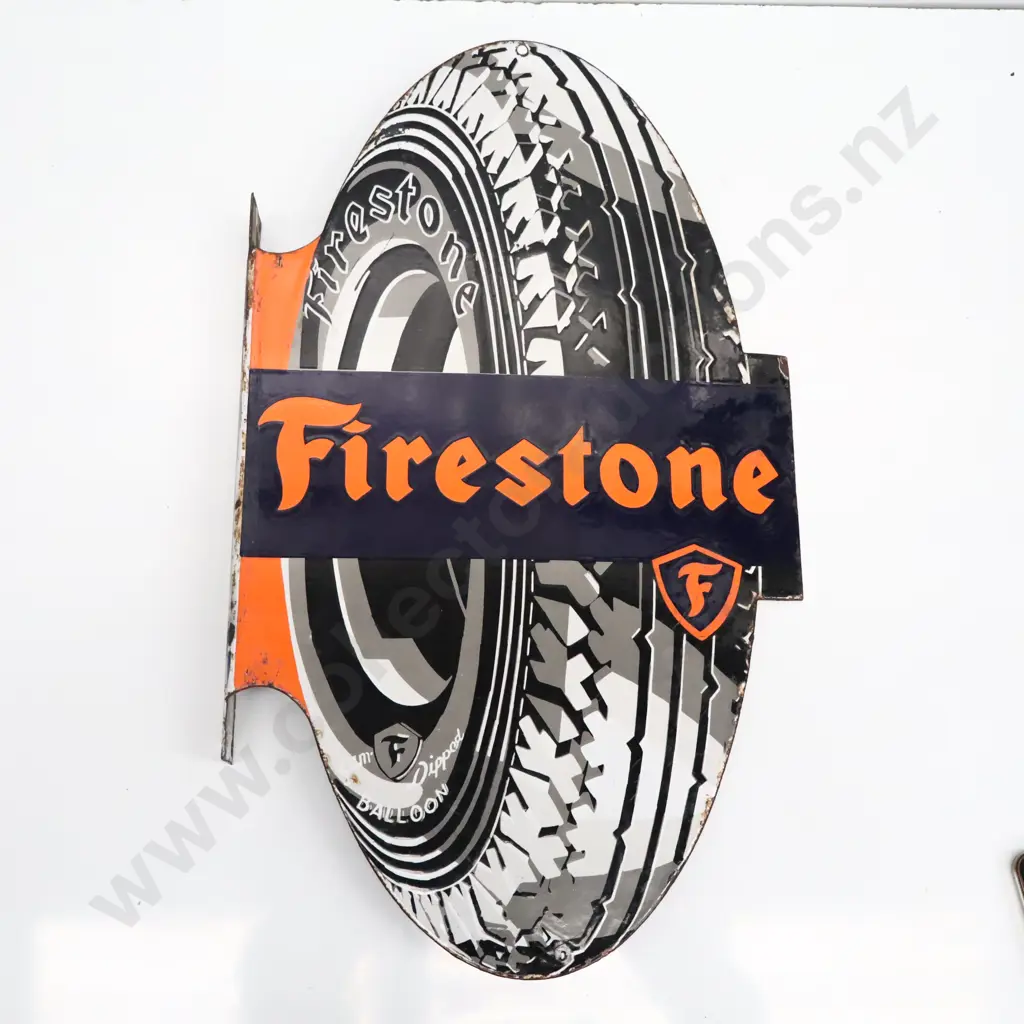 Firestone Double Sided Flanged Diecut Enamel Sign Image 1++