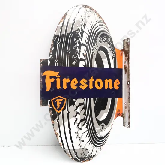 Firestone Double Sided Flanged Diecut Enamel Sign