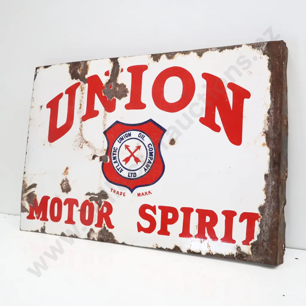 Atlantic Union Motor Spirit Double Sided Flanged Enamel Sign Image 1++
