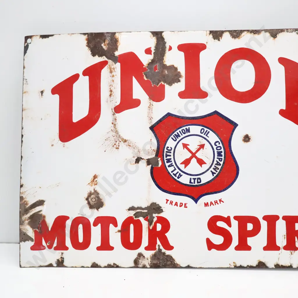 Atlantic Union Motor Spirit Double Sided Flanged Enamel Sign Image 1++