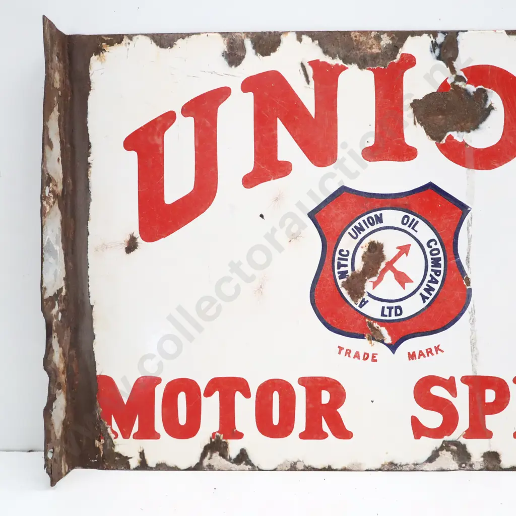 Atlantic Union Motor Spirit Double Sided Flanged Enamel Sign Image 1++