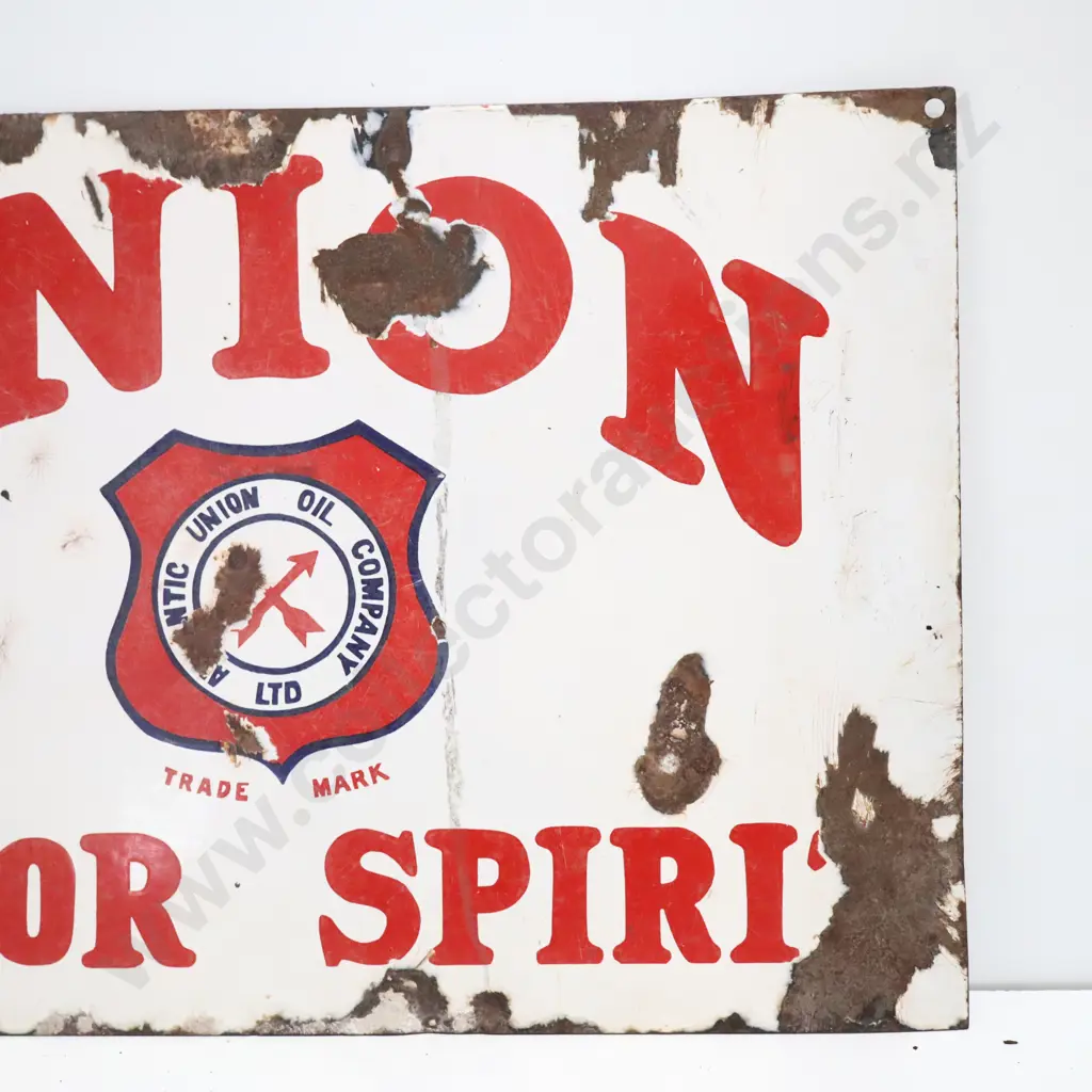 Atlantic Union Motor Spirit Double Sided Flanged Enamel Sign Image 1++