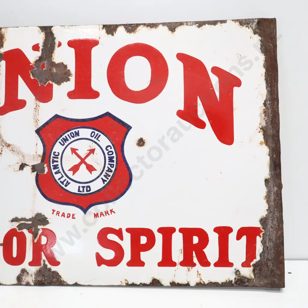 Atlantic Union Motor Spirit Double Sided Flanged Enamel Sign Image 1++