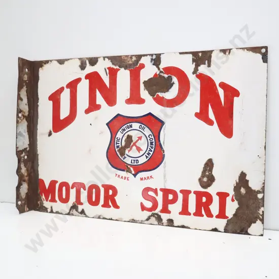 Atlantic Union Motor Spirit Double Sided Flanged Enamel Sign