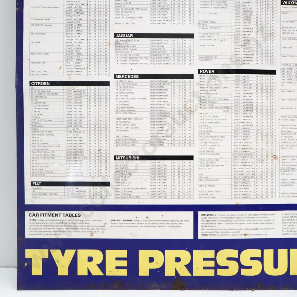 Michelin Tyre Pressures Tin Screenprinted Sign  Image 1++