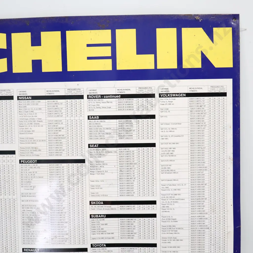 Michelin Tyre Pressures Tin Screenprinted Sign  Image 1++