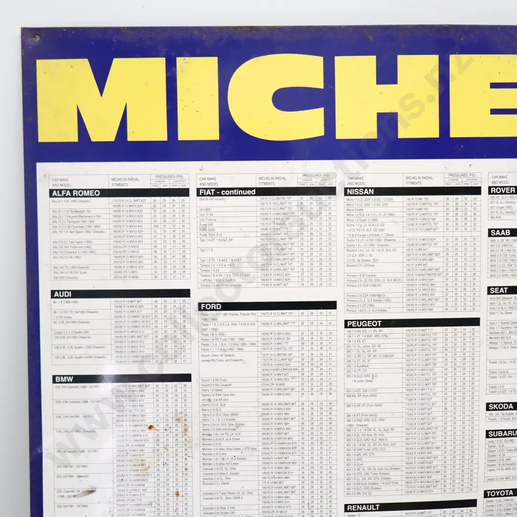 Michelin Tyre Pressures Tin Screenprinted Sign  Image 1++