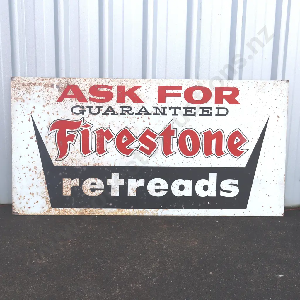 Ask For Firestone Retreads Tin Screenprinted Sign Image 1++
