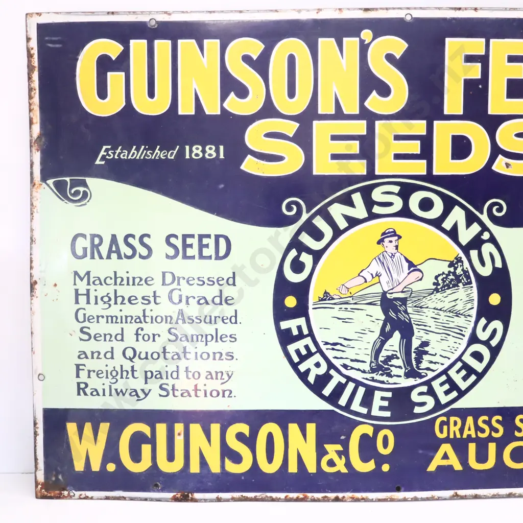 Gunson's Fertile Seeds Auckland Enamel Sign Image 1++