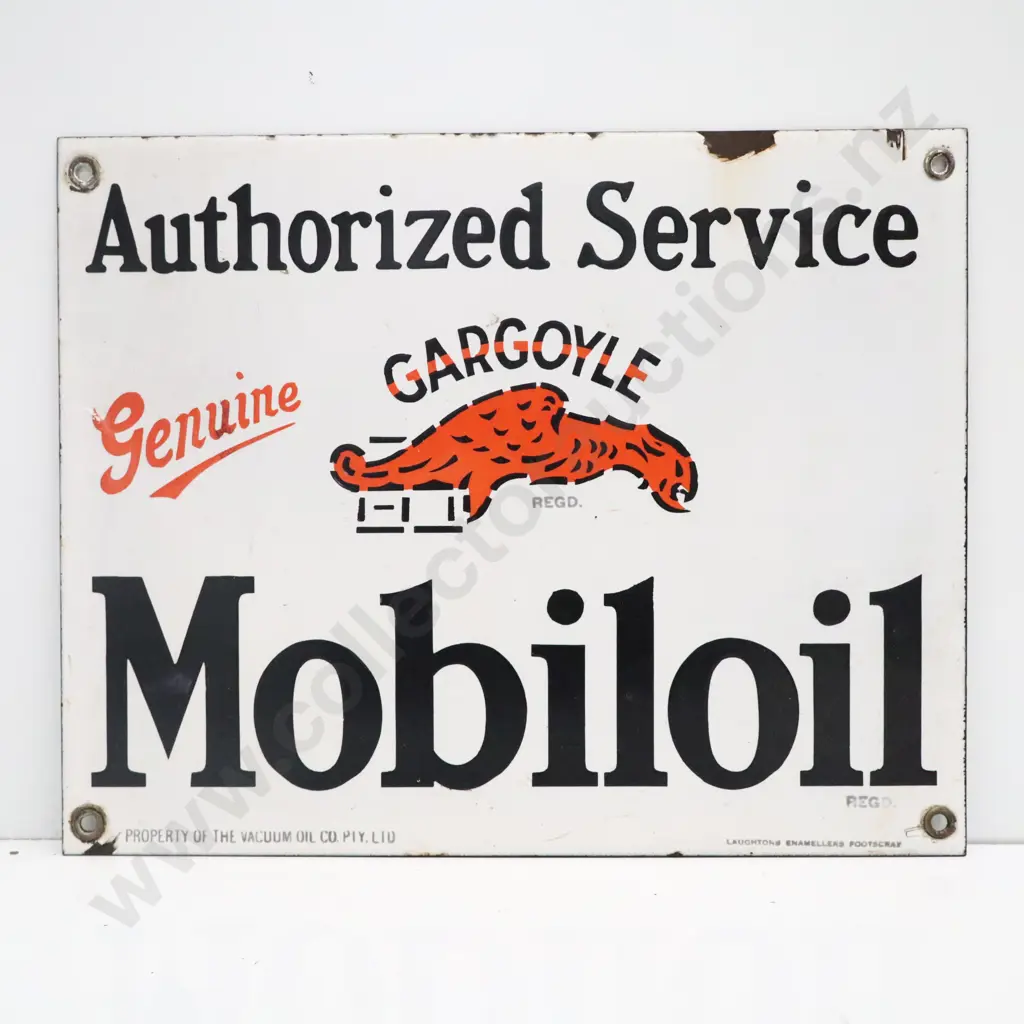 Authorized Service Gargoyle Mobiloil Enamel 6 Bottle Rack Sign Image 1++