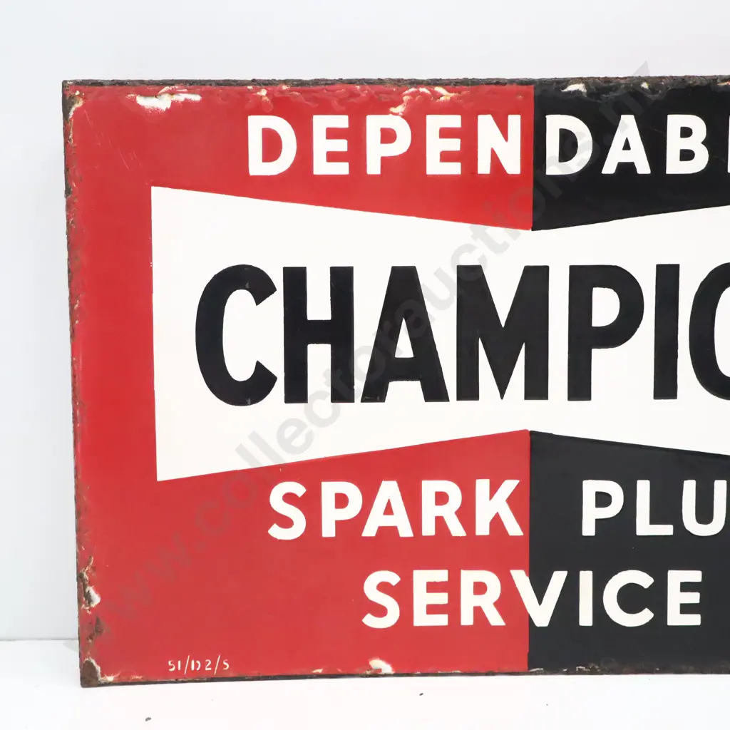 Dependable Champion Spark Plug Service Double Sided Flanged Enamel Sign Image 1++