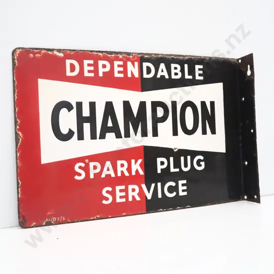 Dependable Champion Spark Plug Service Double Sided Flanged Enamel Sign