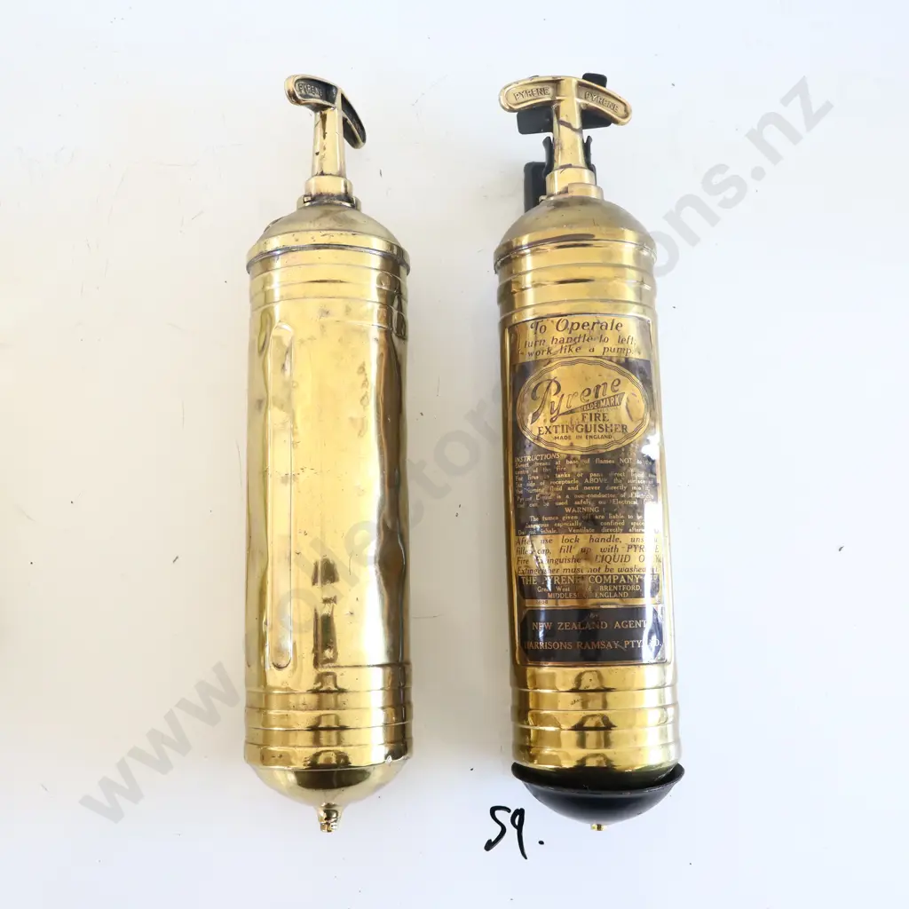 Brass Extinguishers X 2. Pyrene On Mounting Bracket Image 1++