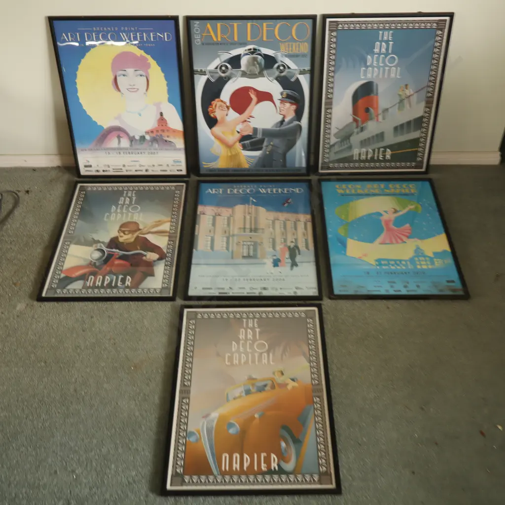Framed Art Deco Weekend Posters X 7 Image 1++