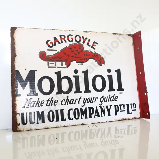 Original Mobil Oil Double Sided Flanged Sign