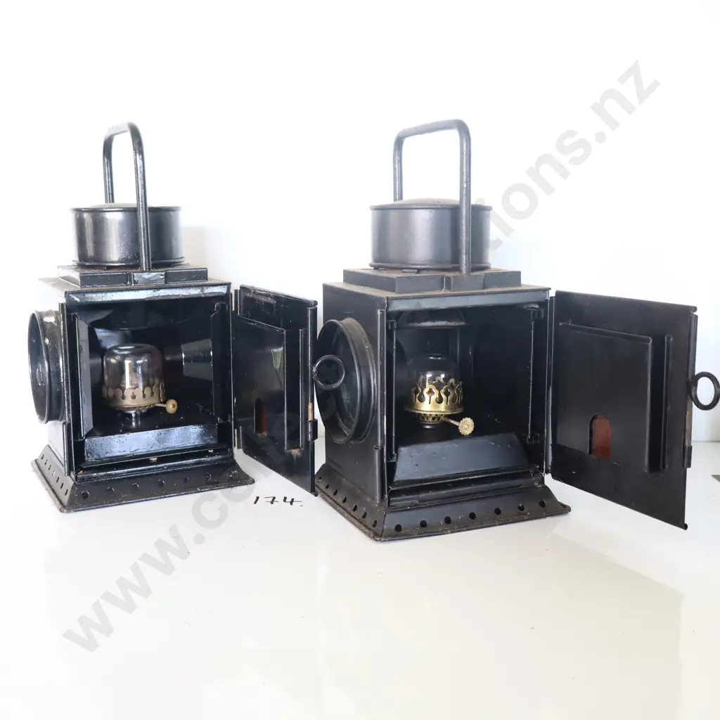 Pair Early Kerosene Lamps Image 1++