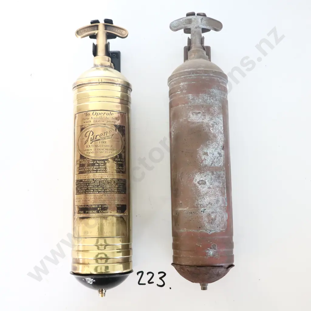 Brass Pyrene Fire Extinquishers X 2 With Mounting Brackets Image 1++