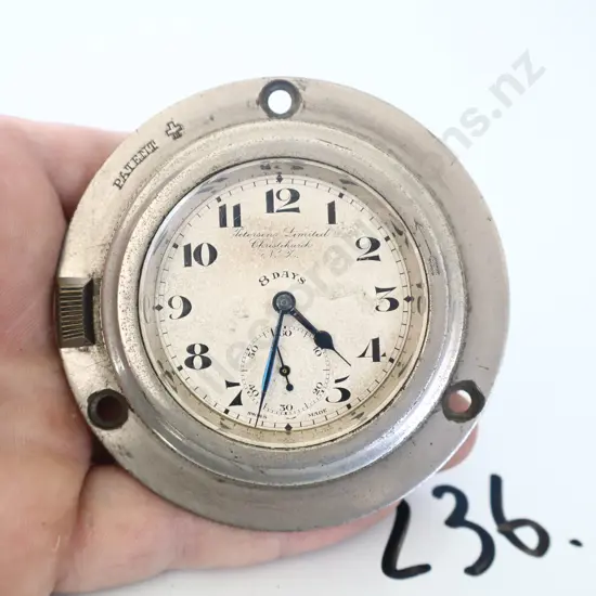 Rare 1918 Petersons Ltd Christchurch NZ 8 Day Dash Clock 
