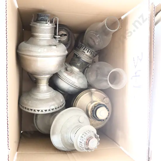 Box Kerosene Lamps, Chimneys 